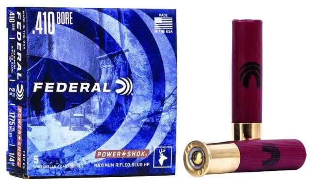 Federal F412RS Power-Shok Shotshell 410 Gauge 2.50" 1/4 oz Rifled Slug Shot 5 Per Box/ 50 Cs - Federal Premium Ammunition - 410 Bore