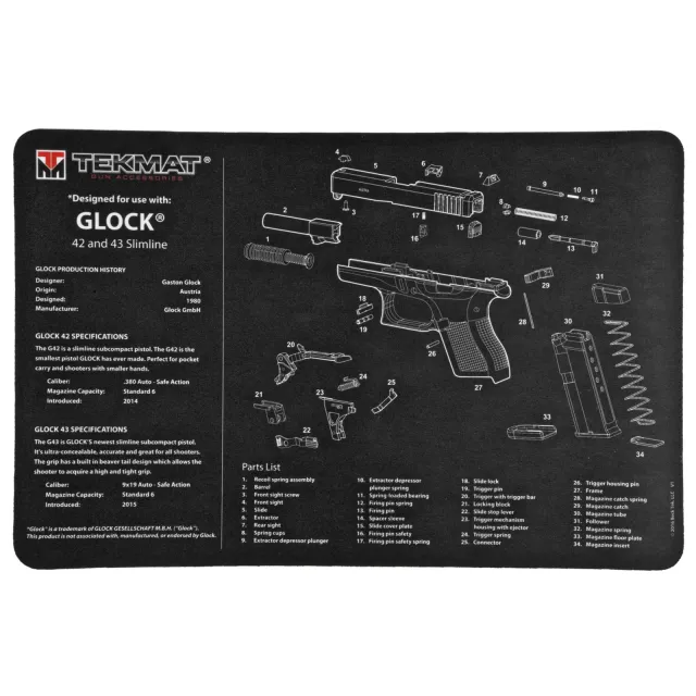 Buy TekMat TEKR17GLOCK4243 Cleaning Mat Black/White Rubber 17" Long Parts Diagram online
