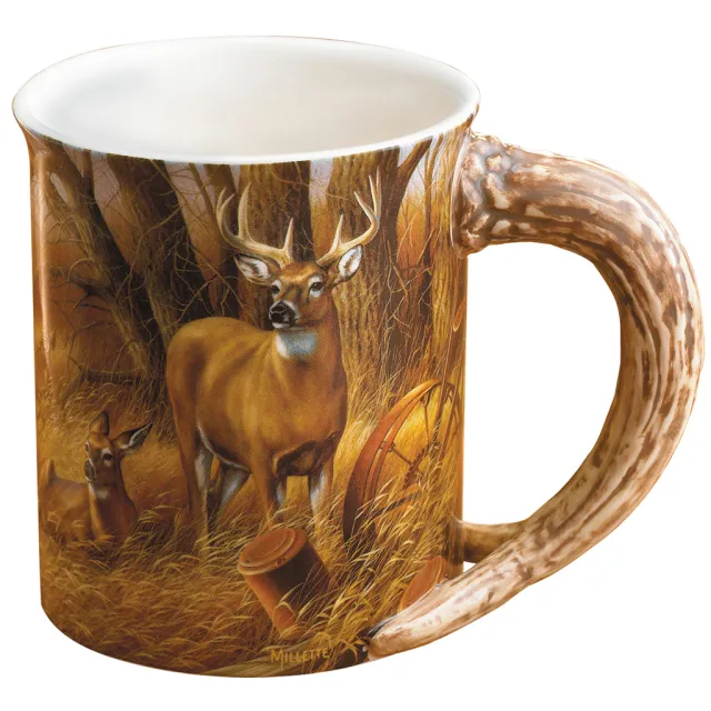 Wild Wings 8955712065 Sculpted Mug 16 oz Antler Handle Whitetail Art