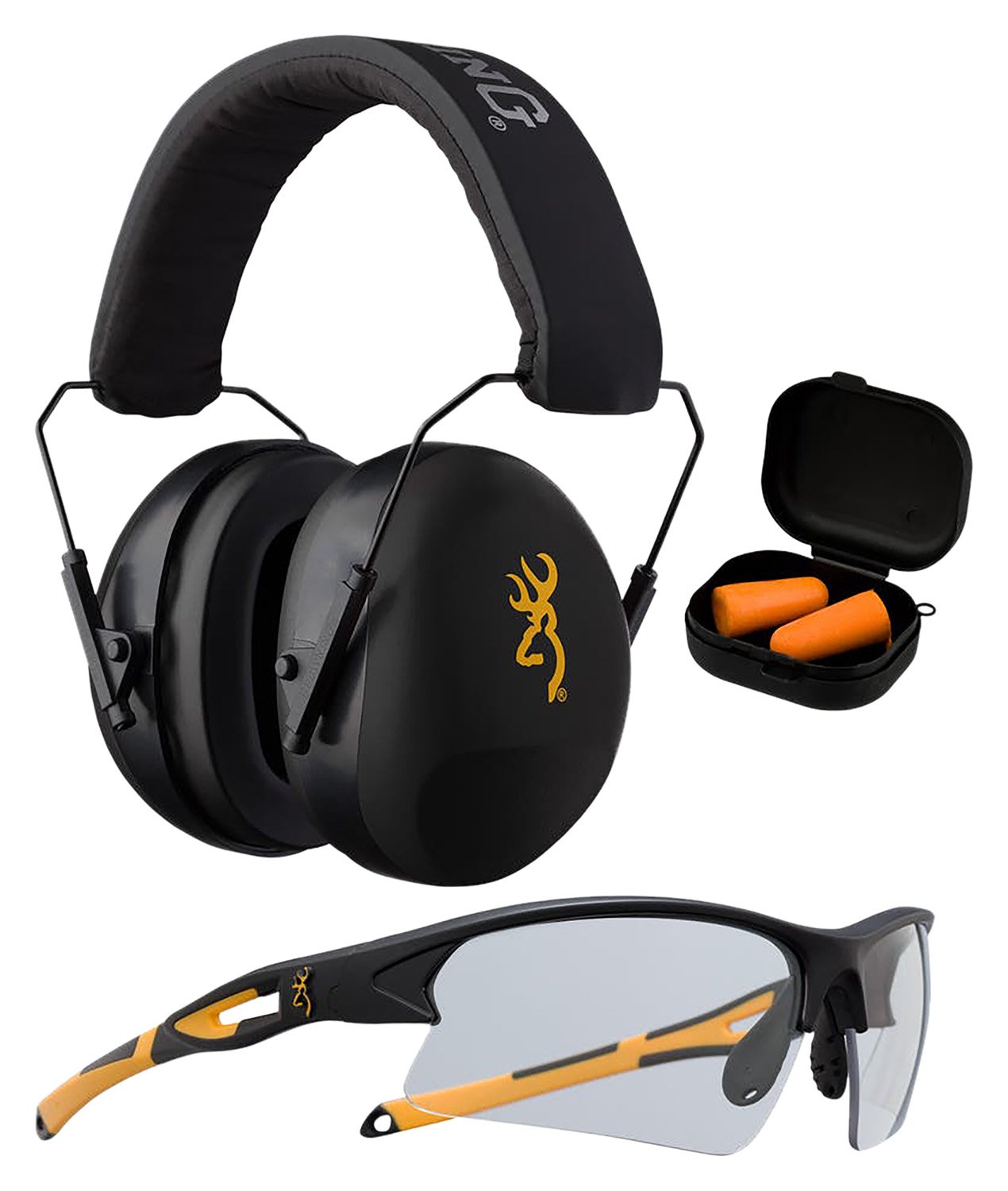 Browning 126368 Range Kit Earmuffs Earplugs Glasses 27 dB 31 dB Black Orang - Browning