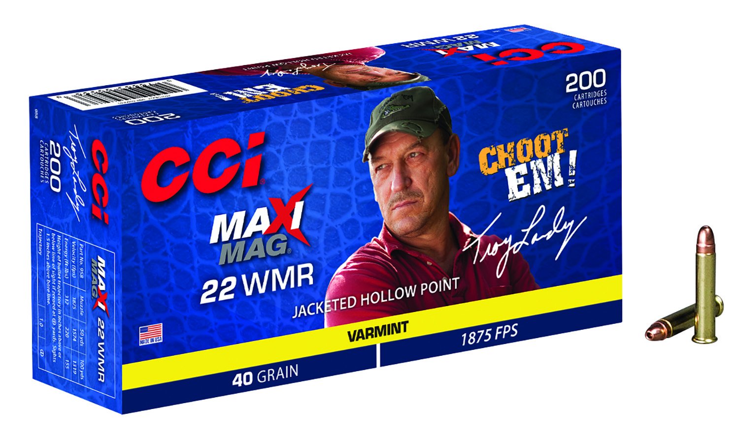 Buy CCI 958 Maxi-Mag Varmint .22WMR 40gr JHP 200 Rounds 1875fps 312ft-lbs online