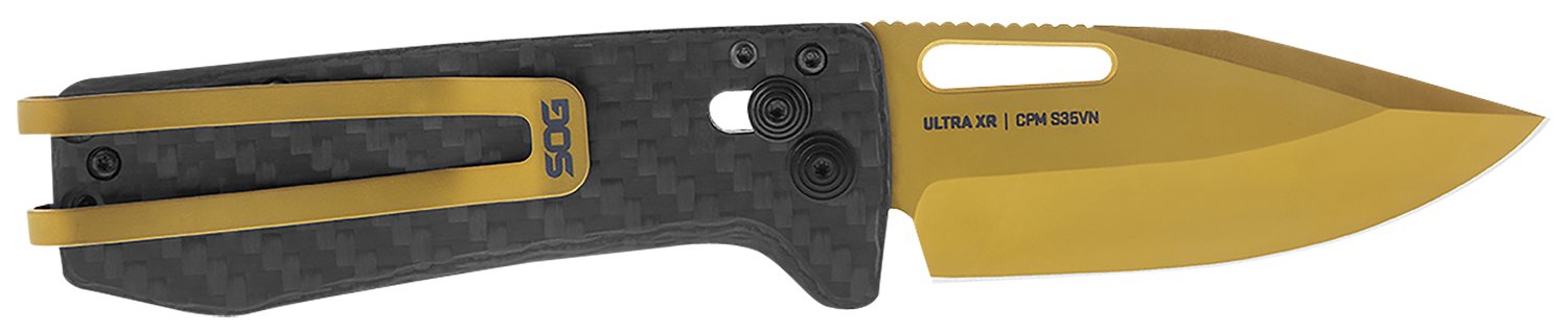 SOG Knife Ultra XR Carbon Fiber 2.8" PLN Edge Gold - SOG for sale at Keys Gun Shop