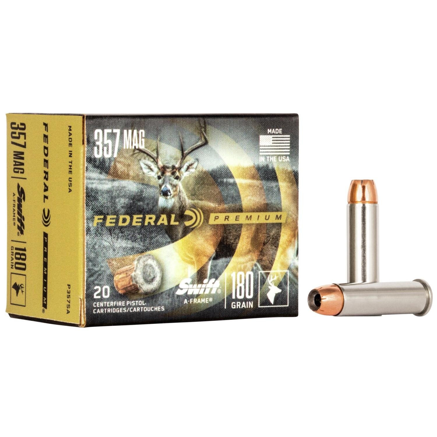 Federal P357SA Premium Hunting 357 Mag 180 gr Swift A-Frame (SWFR) 20 Per Box/10 Cs - Federal Premium Ammunition - 357 Mag