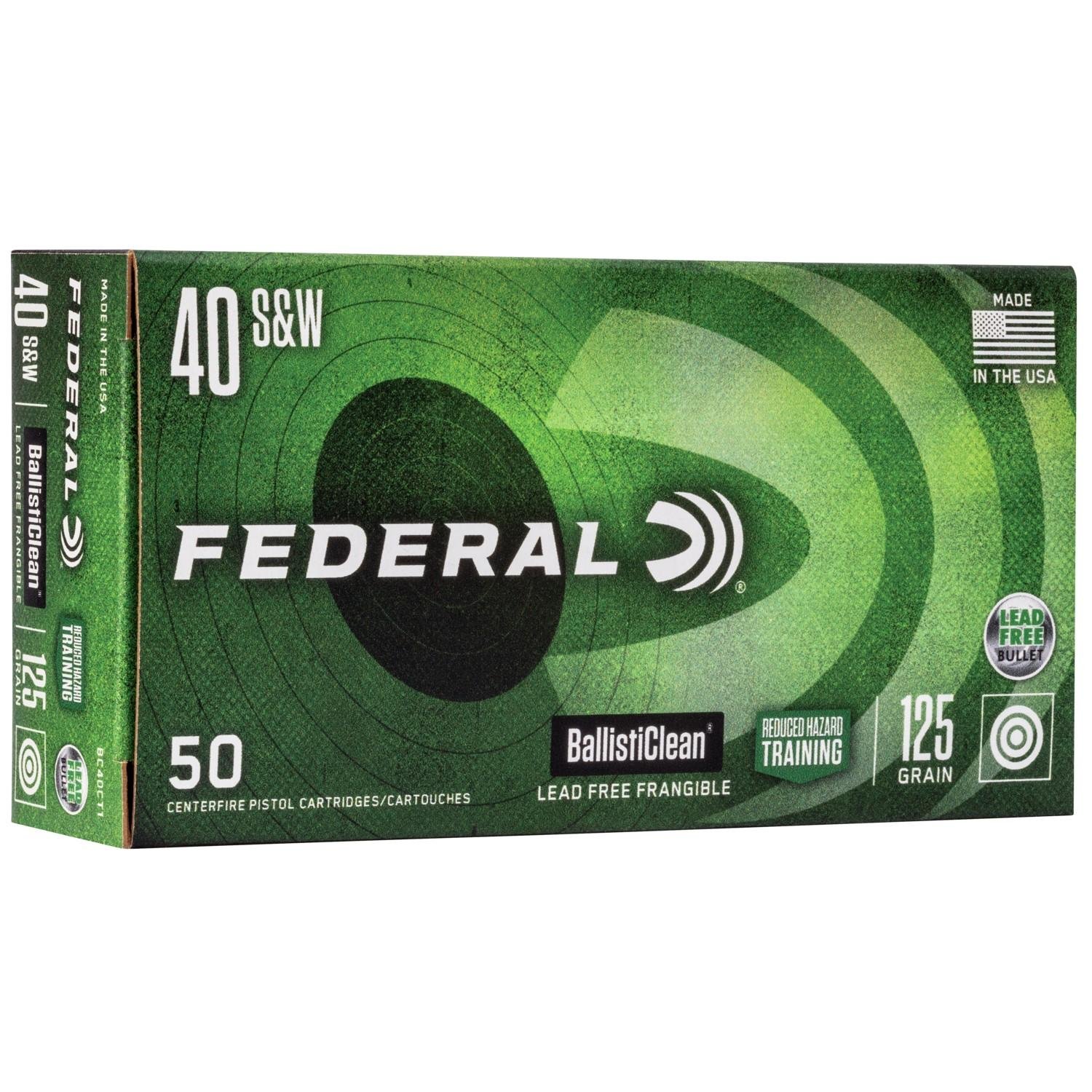 Federal BallistiClean 40 S&W 125gr Lead-Free Frangible Ammo 50rd Box - Federal Premium Ammunition - 40 S&W