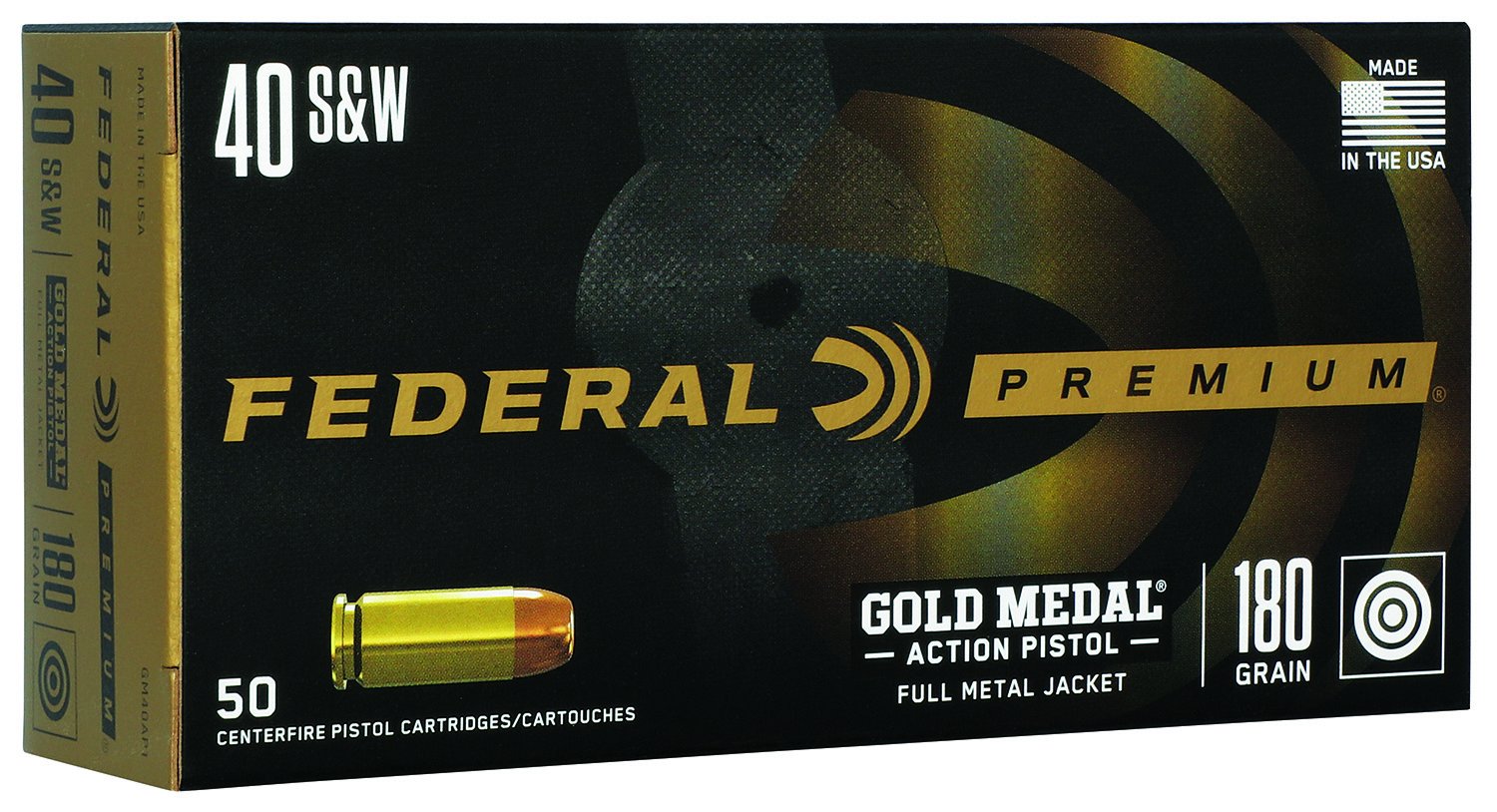 Federal GM40AP1 40 S&W 180 Grain FMJ 50 Rounds Brass Finish - Federal Premium Ammunition - 40 S&W