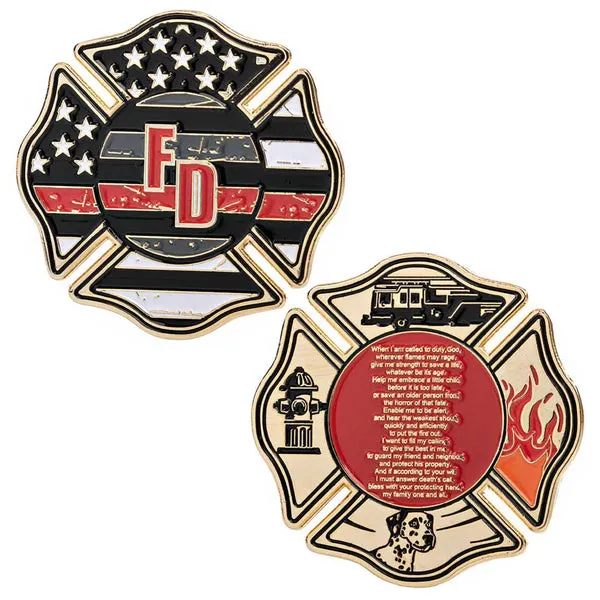 Thin Blue Line Firefighter's Prayer Thin Red Line Challenge Coin - Thin Blue Line for sale at Smoke Wagon Firearms