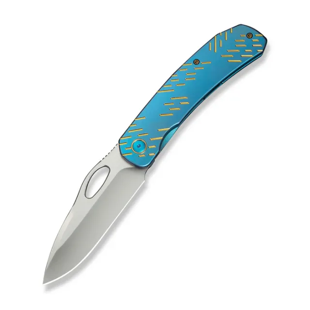 We Knife Inmate 3.7In CPM 20CV Satin Blade Blue Ti Handle - We Knife