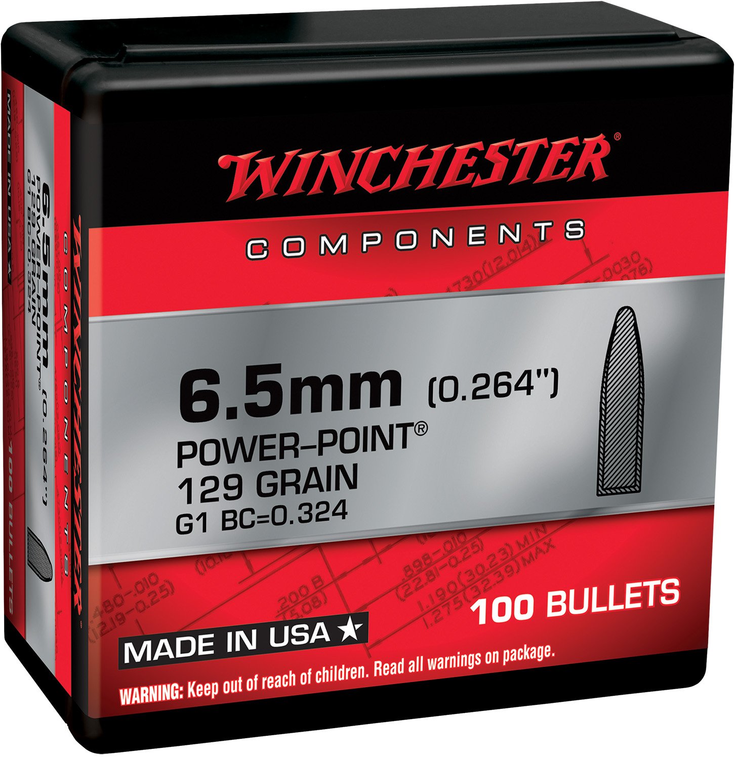 Winchester WB65PP129X Power-Point 6.5 Creedmoor 129gr Ammo 100/Box - Winchester - 6.5 Creedmoor