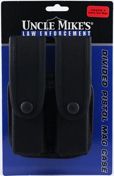 Uncle Mike's Divided Pistol Mag Case - Black Cordura, Double Row, Snap Closure, Molded Insert - Uncle Mike's for sale at Smoke Wagon Firearms