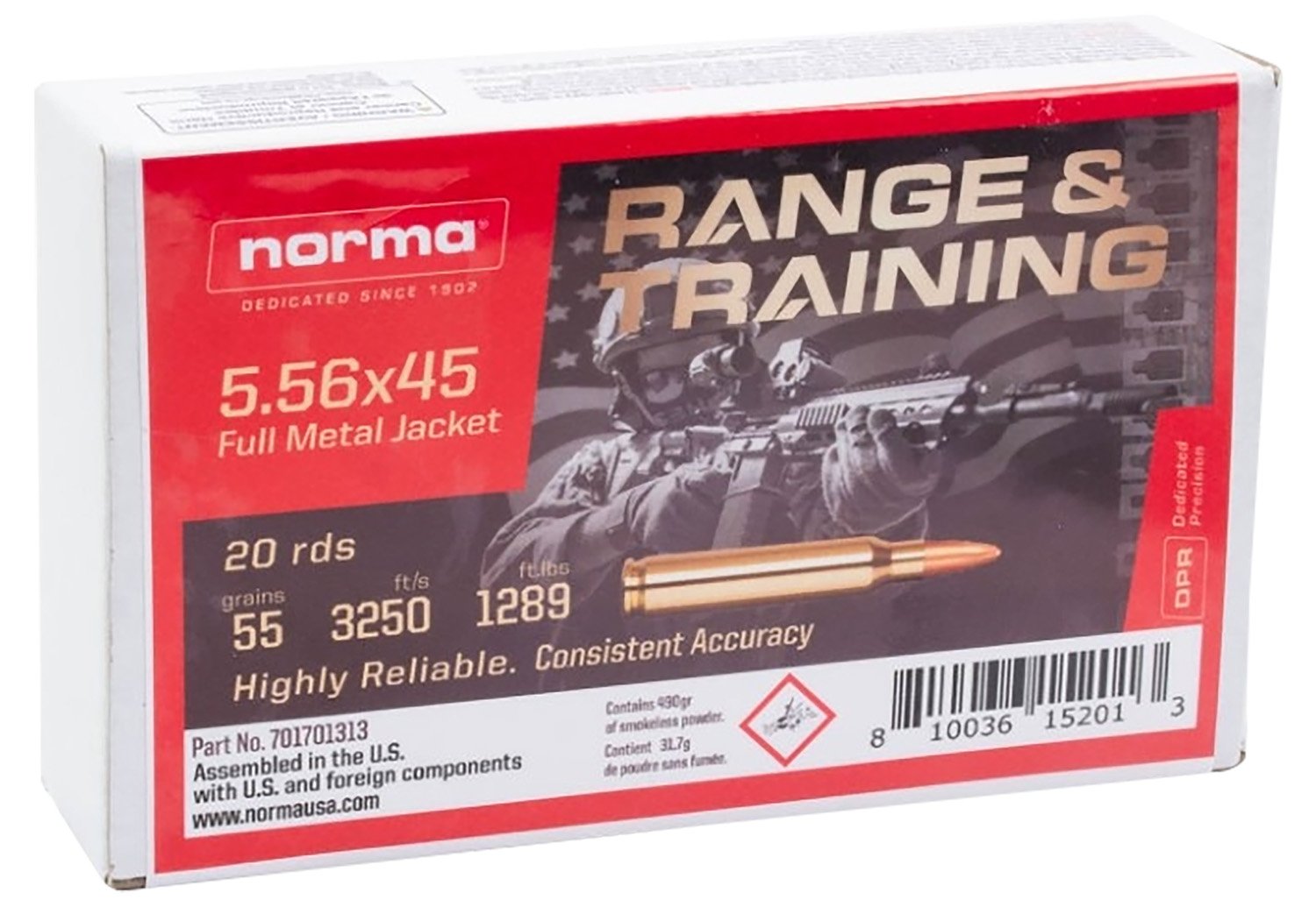 Buy Norma 701701313 5.56x45mm NATO 55gr FMJ 20/Box 3250fps online
