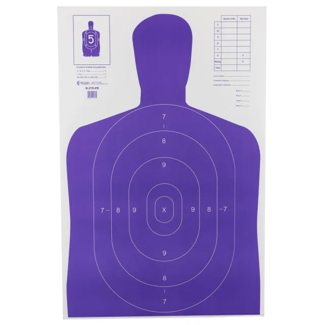 Action Target B-27E-PR-100 High Visibility Target, Fluorescent Purple, 100 Pack - Action Target