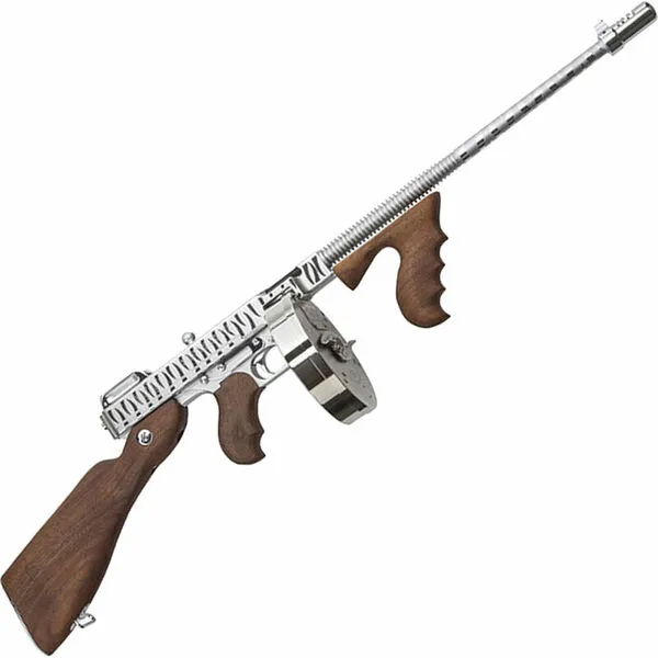 Thompson 1927A-1 Deluxe Semi-Auto T150DCRTS, .45 ACP, 16.5-Inch Barrel, Chrome Tiger Stripe, Walnut Stock, 50/20 Round Magazines - Auto-Ordnance - .45 ACP