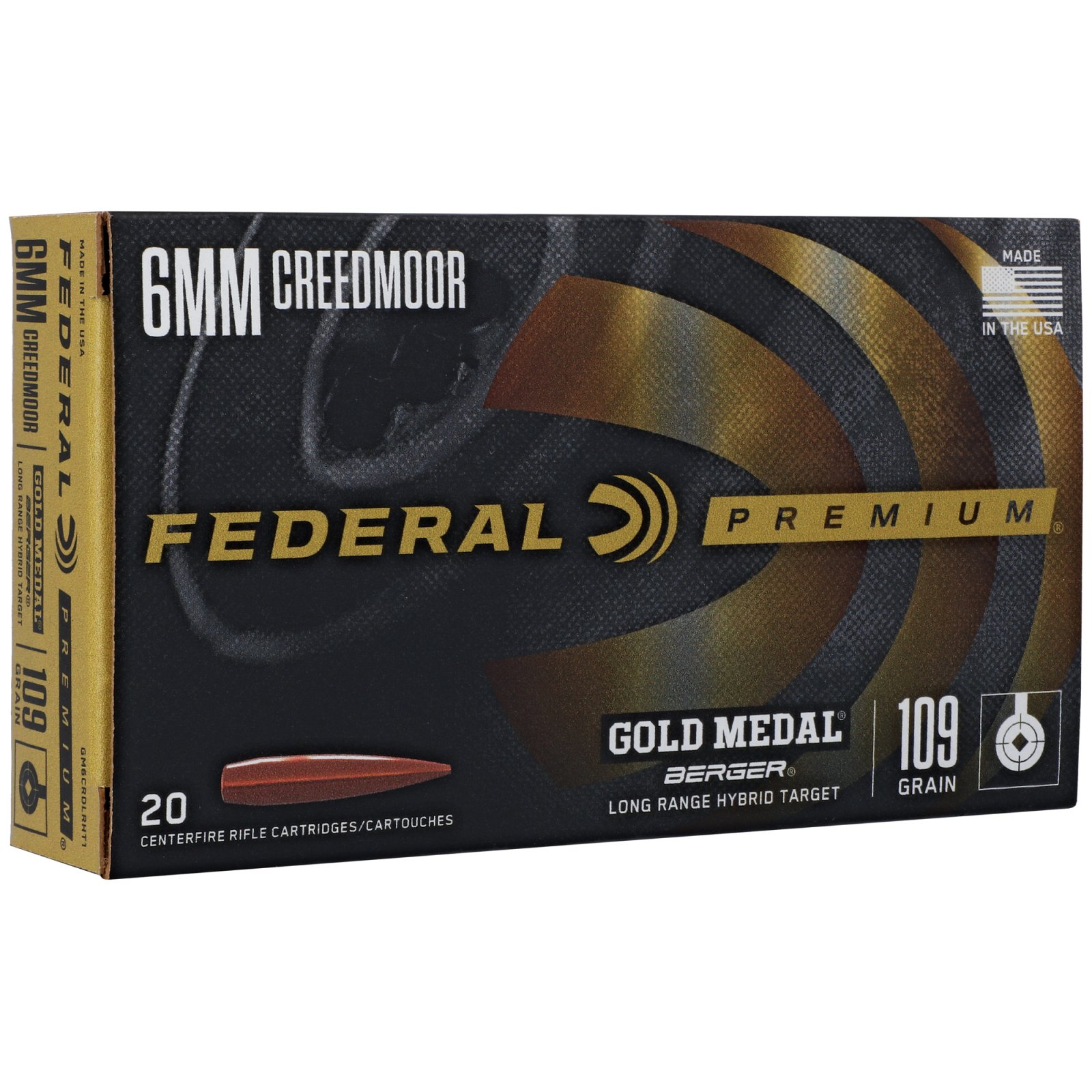 Federal GM6CRDLRHT1 6mm Creedmoor 109gr Brass 20 Rounds Target Ammo - Federal Premium Ammunition - 6mm Creedmoor