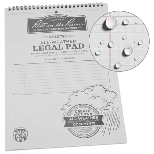 Rite in the Rain Legal Pad 8.5x11 Water-Resistant Topbound 50-Sheet