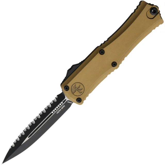 Microtech Hera II Mini 2.96 In D/E Black Full Serrated Tan Handle