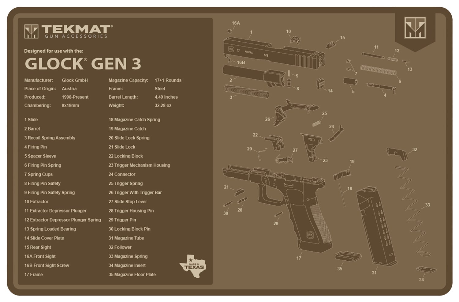Buy TekMat TEKR17GLOCKG3FDE Glock Gen 3 Cleaning Mat Flat Dark Earth Rubber ... online