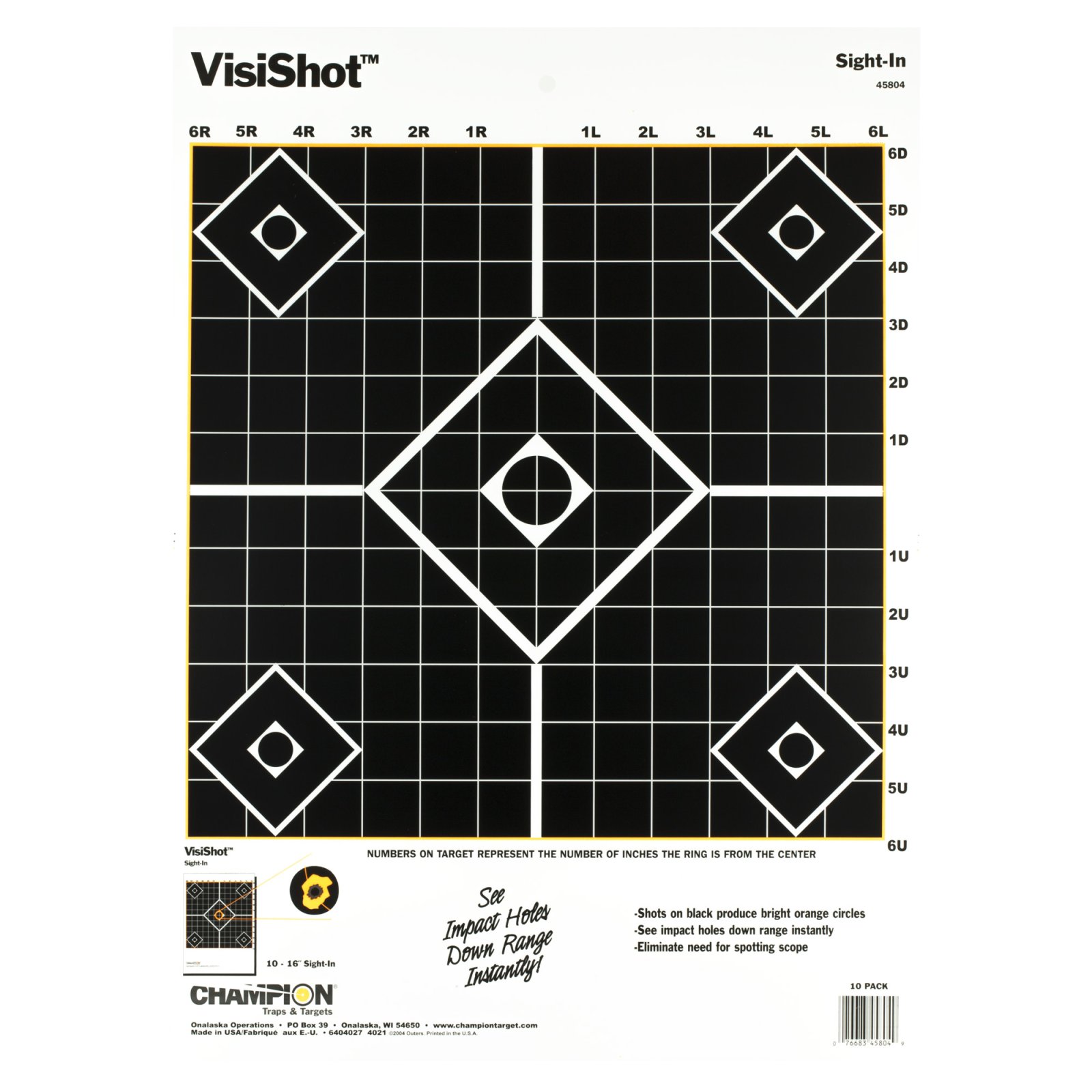 Buy Champion Targets 45804 VisiShot Sight-In 5-Diamond Paper Hanging Pistol/Rifle 13" x 18" Black/White 10 Pk. online