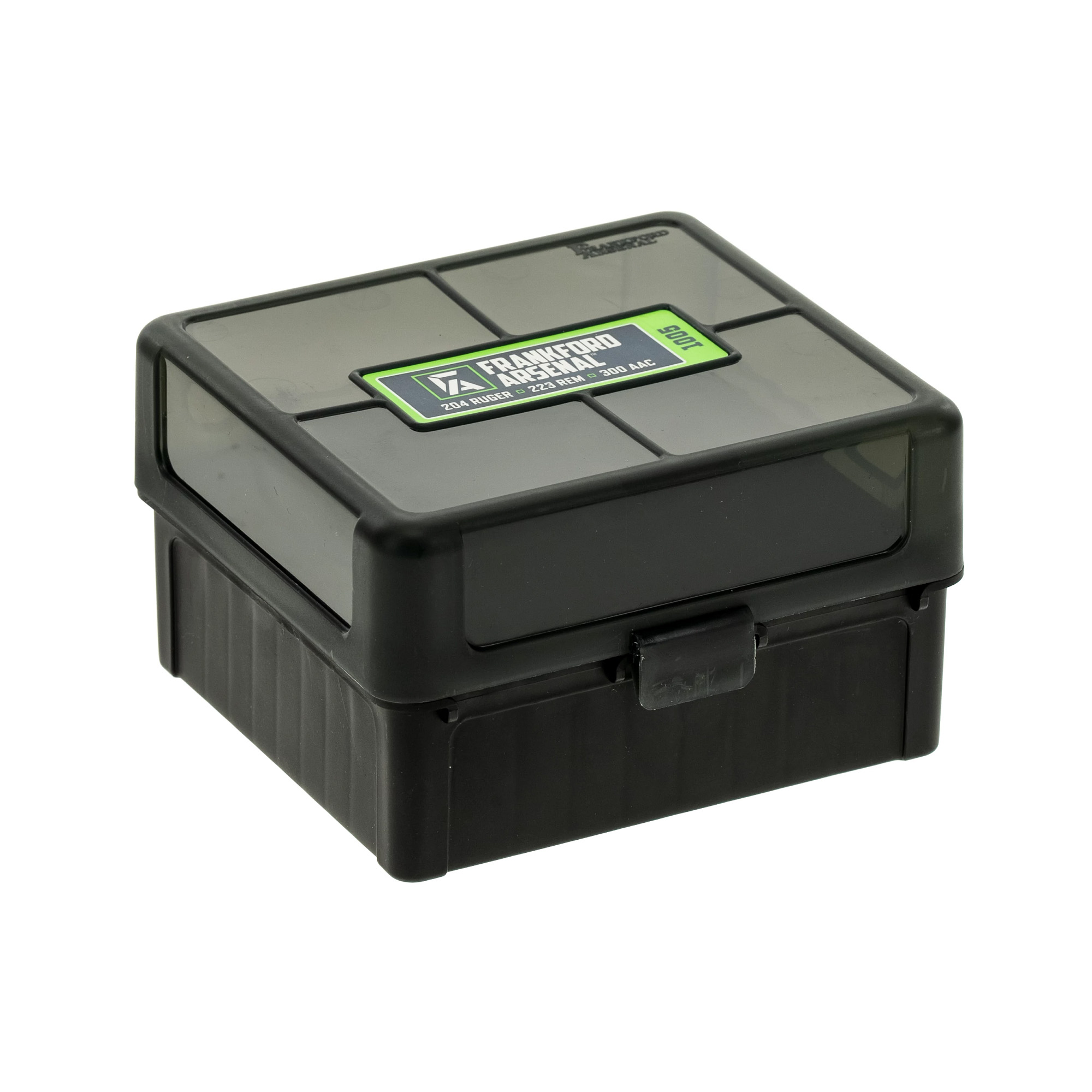 Frankford Arsenal 1083799 Hinge-Top Ammo Box 204/223Cal/300WinMag Black Polymer 100rd - Frankford Arsenal - 222 Remington