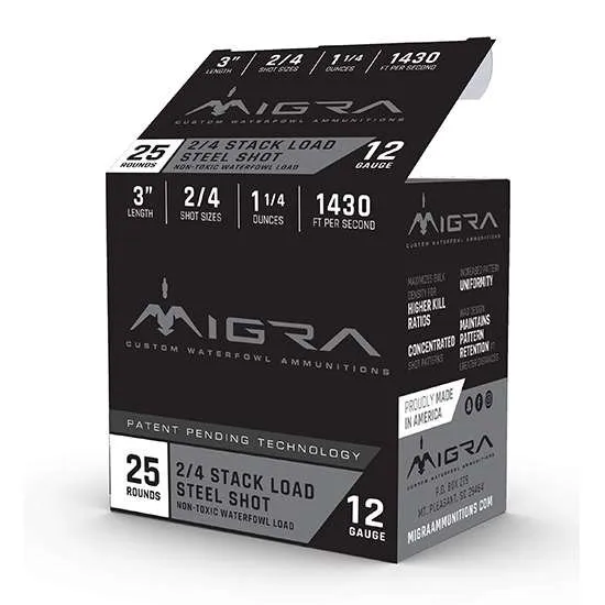 FORT SCOTT MUNITIONS Migra 12Ga 3" 1-1/4oz #2/#4 25rd Shotgun Ammo M-12S2-4 - Migra Ammunitions