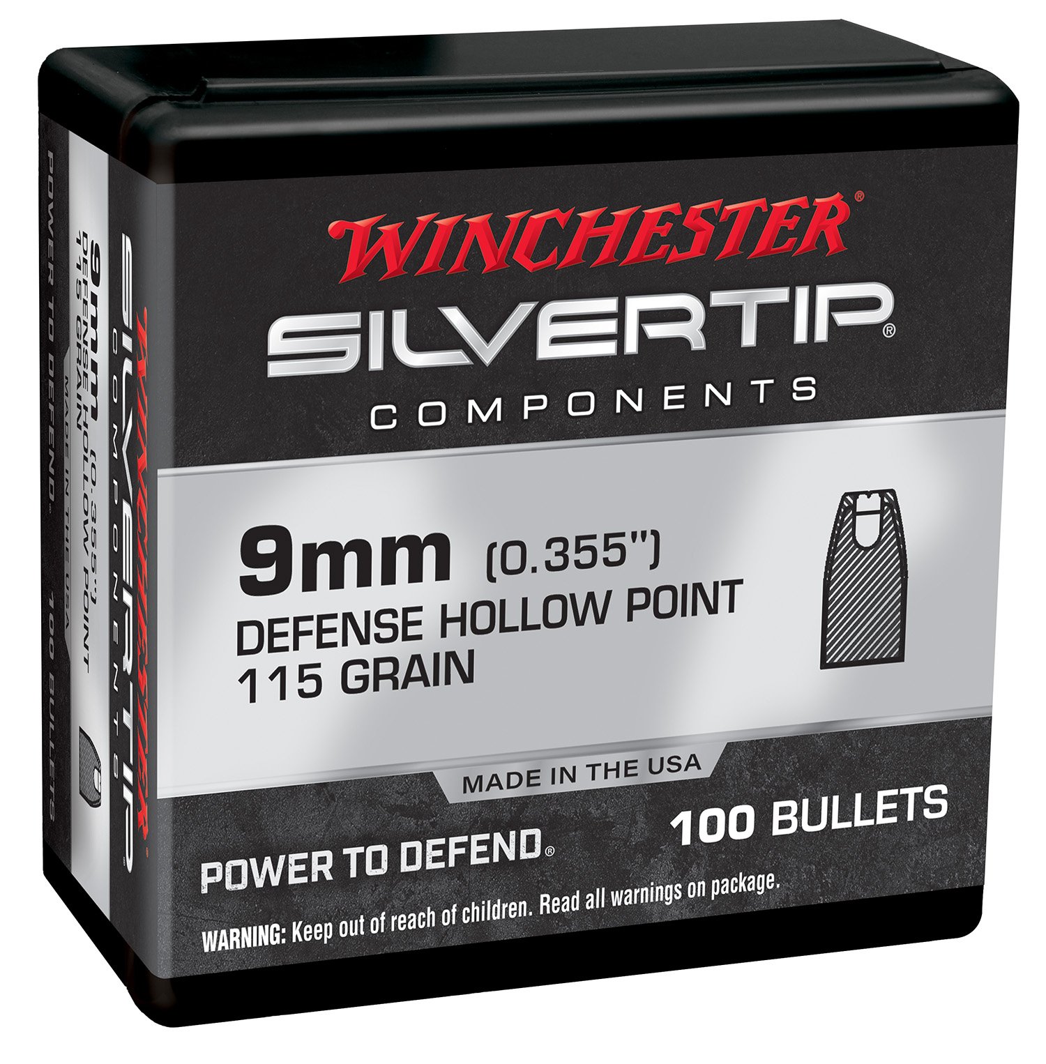 Winchester 9mm WB9ST115X Centerfire Handgun Reloading Bullets 115 gr Silvertip Hollow Point - Winchester - .355