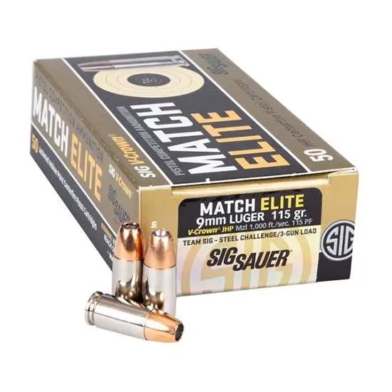 Sig Sauer E9MMA1COMP50 Match Elite 9mm Luger 115 gr V-Crown JHP Ammo - Sig Sauer - 9mm Luger