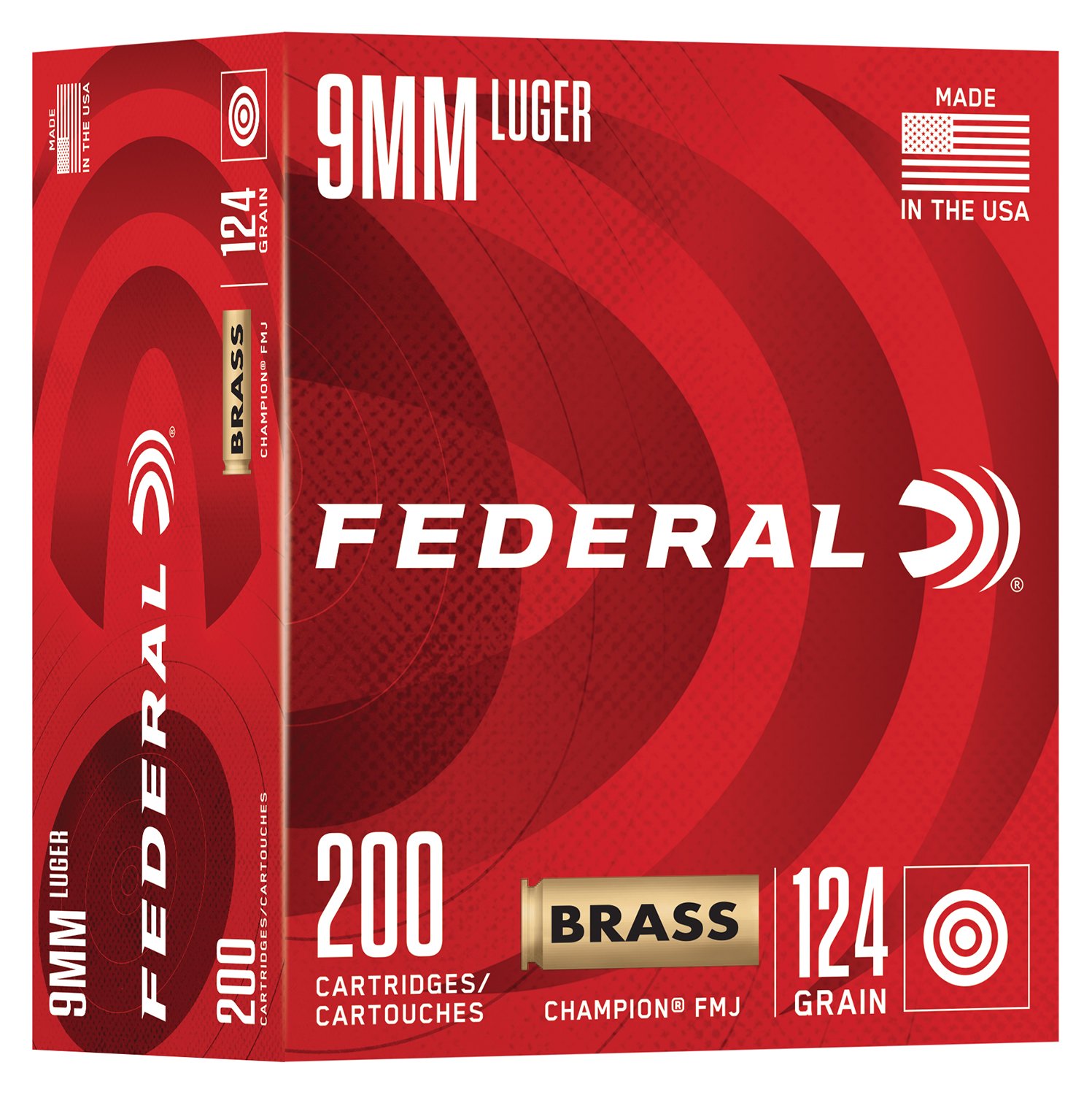 Federal C9124A200 9mm Luger Champion Brass 9mm FMJ 124gr 200/Box - Federal Premium Ammunition - 9mm Luger (9x19 Parabellum)