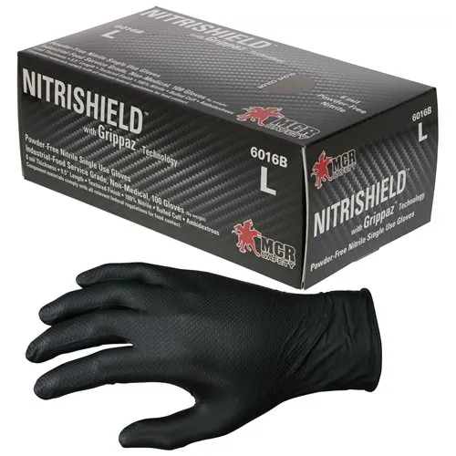 MCR Safety 6Mil Textured Nitrile Powder-Free Black Gloves - MCR Safety
