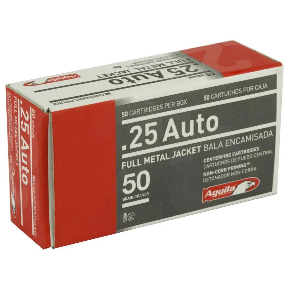 Aguila Ammunition 1E252110 .25 Auto 50 Grain FMJ Brass Case - AGUILA AMMUNITION - 25 Auto