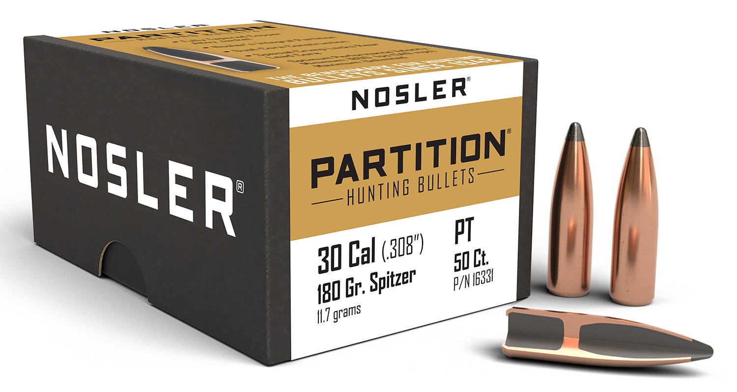 Nosler Partition 16331 30 Caliber .308 180 gr Spitzer 50 Per Box - Nosler - 30 Caliber