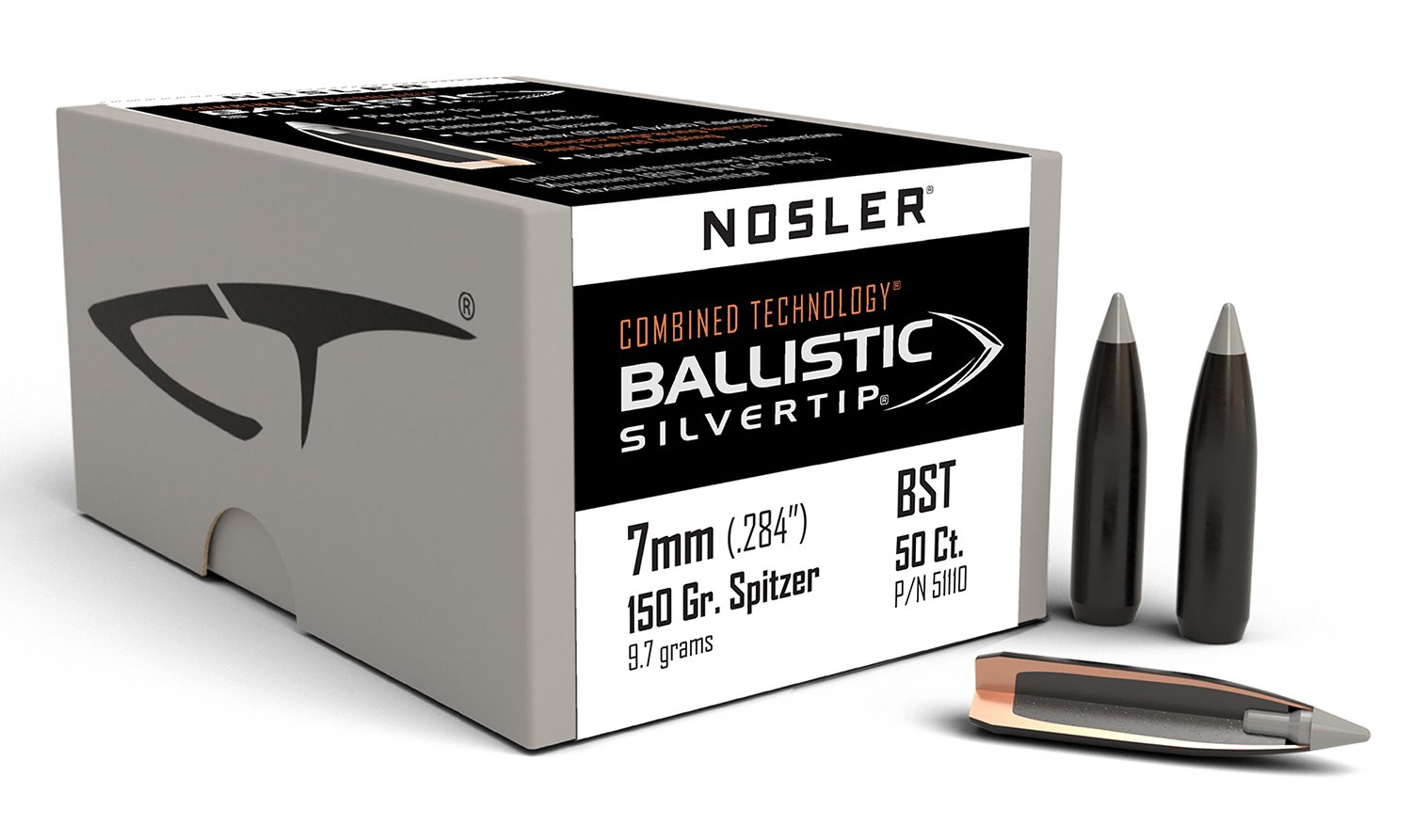 Nosler 51110 7mm 150 Grain Ballistic Silvertip Bullet 50 Count - Nosler - 284 Caliber
