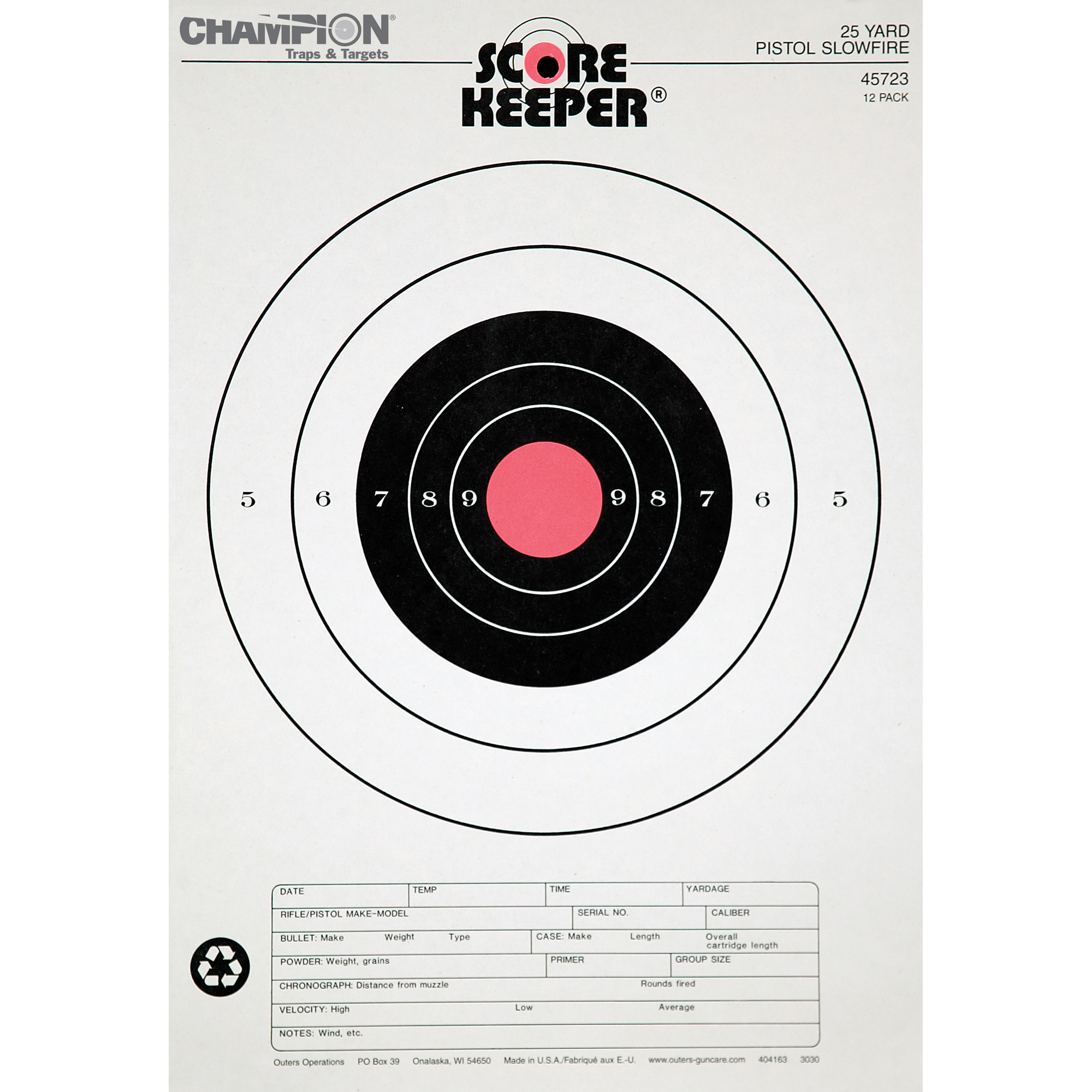 Buy Champion Targets 45723 Score Keeper Slow Fire Bullseye Paper Hanging 25 yds Pistol 11" x 16" Black/Orange 12 PK online