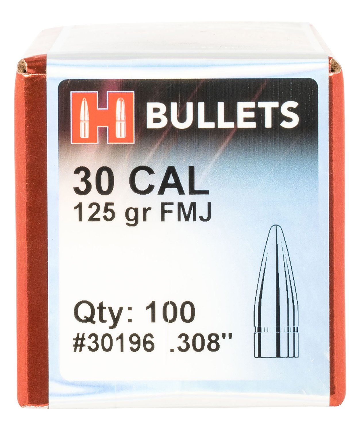 Hornady 30196 FMJ 30 Cal .308 125gr Bullets 100/Box - Hornady - 30 Caliber