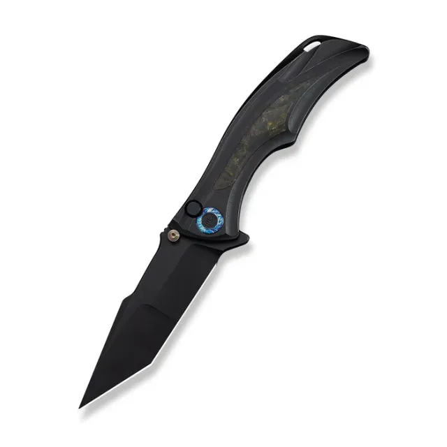 We Knife Tighe Down 4In M390 Tanto Black Stonewash Ti Handle Button Lock - We Knife