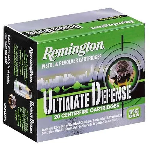 Buy Remington Ultimate Defense .40 S&W Ammo, 165 gr BJHP, 20 Rounds, Full-Size Handgun, Nickel Plated Brass online