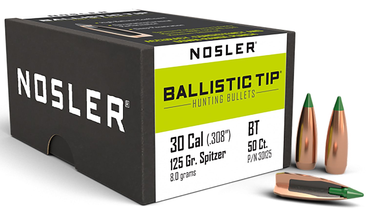 Nosler 30125 30 Caliber 125 Grain Spitzer 50 Count Hunting Bullet - Nosler - 30 Caliber