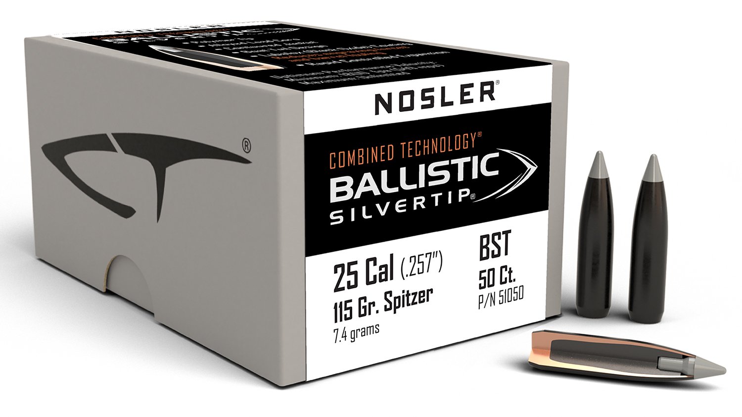 Nosler 51050 25 Caliber 115 Grain Spitzer Point 50 Count Bullet - Nosler - 25 Caliber