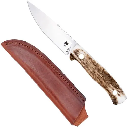 Cobratec Koonsman M390 4" Fixed Blade Stag Handle with Leather Sheath - CobraTec Knives for sale at Bang-Bang Tactical