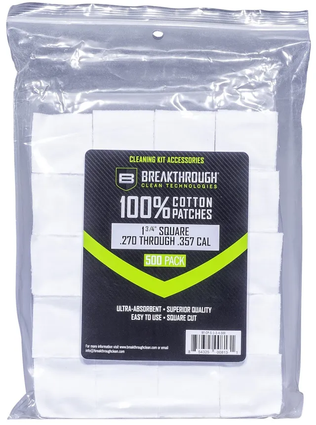 Breakthrough Clean BTCPS134500 Square Patches 270/357 Cal 1.75" 500 pieces - Breakthrough Clean - .270 Cal