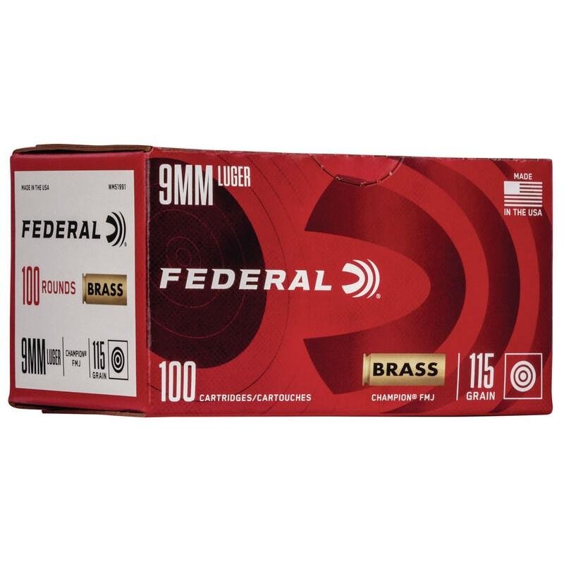 Federal WM51991 Champion Training 9mm Luger 115 gr Full Metal Jacket (FMJ) 100 Per Box/ 5 Cs - Federal Premium Ammunition - 9mm Luger