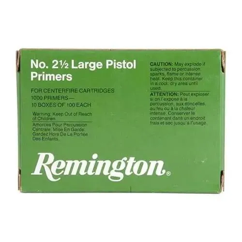 Buy Remington 22604 Large Pistol Primers, No. 2.5, Brass, Pack of 1000, Unique Tripod Anvil Design online