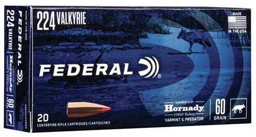 Federal V224VLKVM60 Varmint & Predator 224 Valkyrie, 60 Grain Hornady V-Max, 3300 Muzzle Velocity, 20 Pack