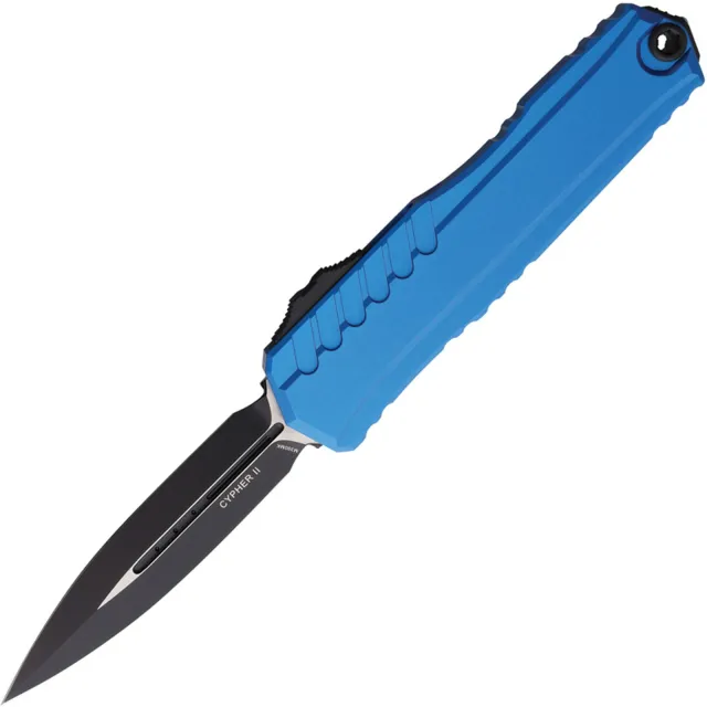 Microtech Cypher II D/E 3.59 In Black Blue Aluminum Handle - MICROTECH
