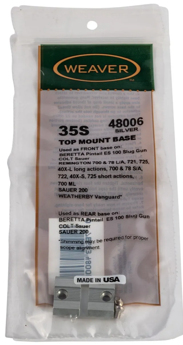 Buy Weaver 48006 Top Mount Base Aluminum Silver for Remington Ruger Weatherby online
