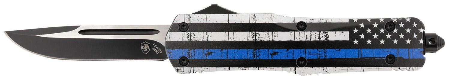 Templar LBTB331 Back The Blue OTF Knife 3.5" 440C SS Black/White - TEMP