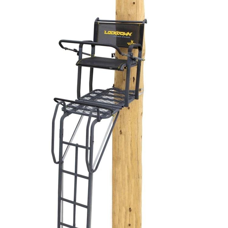 River's Edge LD200 Lockdown Ladder Treestand 21ft Wide with Mesh Seat - Ardisam (River's Edge/ Barronett Blinds)