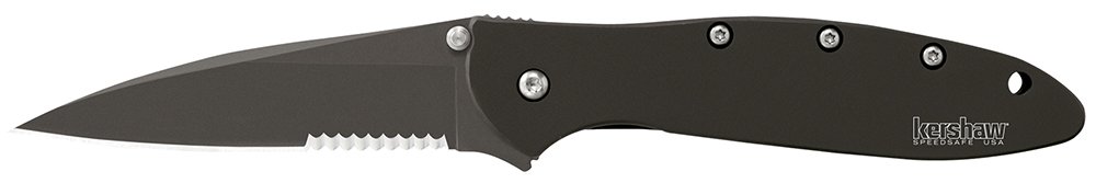Kershaw 1660CKTST Leek 3 in Modified Drop Point Part Serrated Black DLC - Kershaw