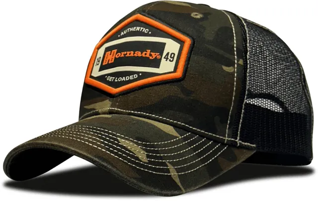 Hornady 32830 Camo Trucker Hat Adjustable Snapback Curved Bill