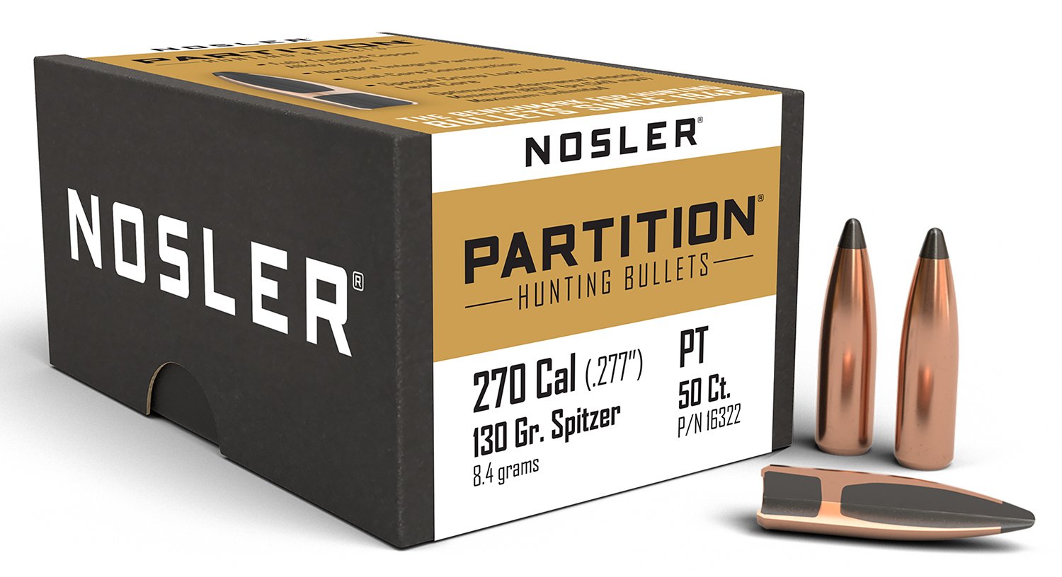 Nosler 16322 Partition .270 Caliber 130 Grain SPT 50 Count Bullet - Nosler - .277
