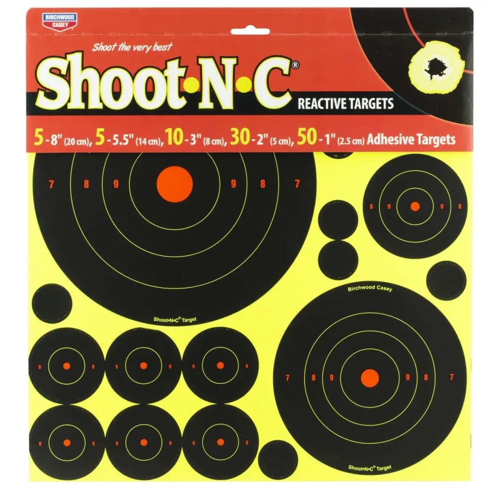 Birchwood Casey 34018 Reactive Target Pack 50 Count Self-Adhesive - Birchwood Casey - 1"/ 2"/ 3"/5.5"/8"