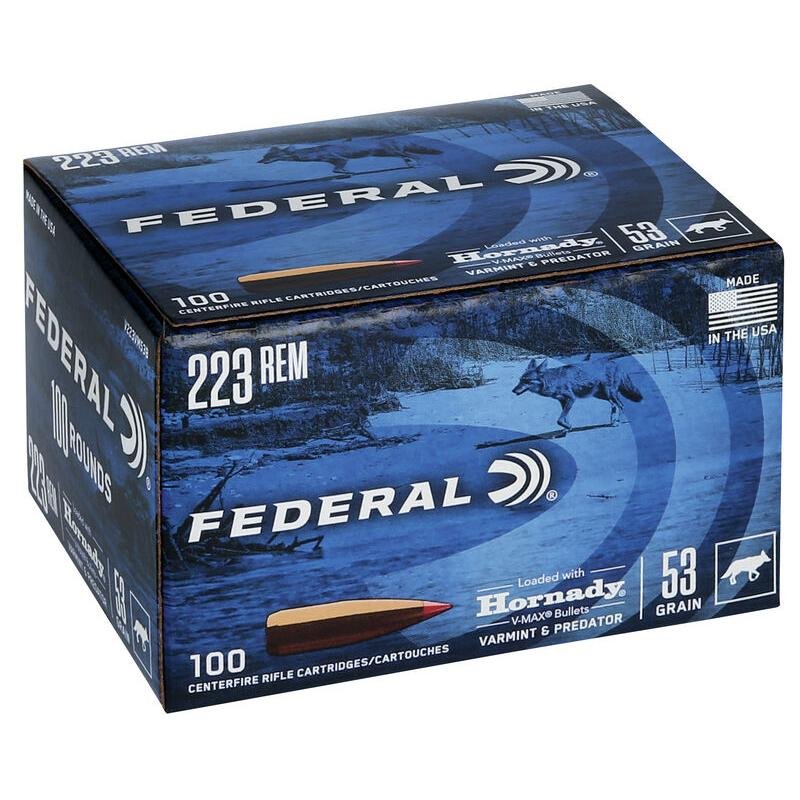 Federal V223VM53B .223 Rem 53gr FMJ 3400fps Rifle Ammo 100ct - Federal Premium Ammunition - .223 REM